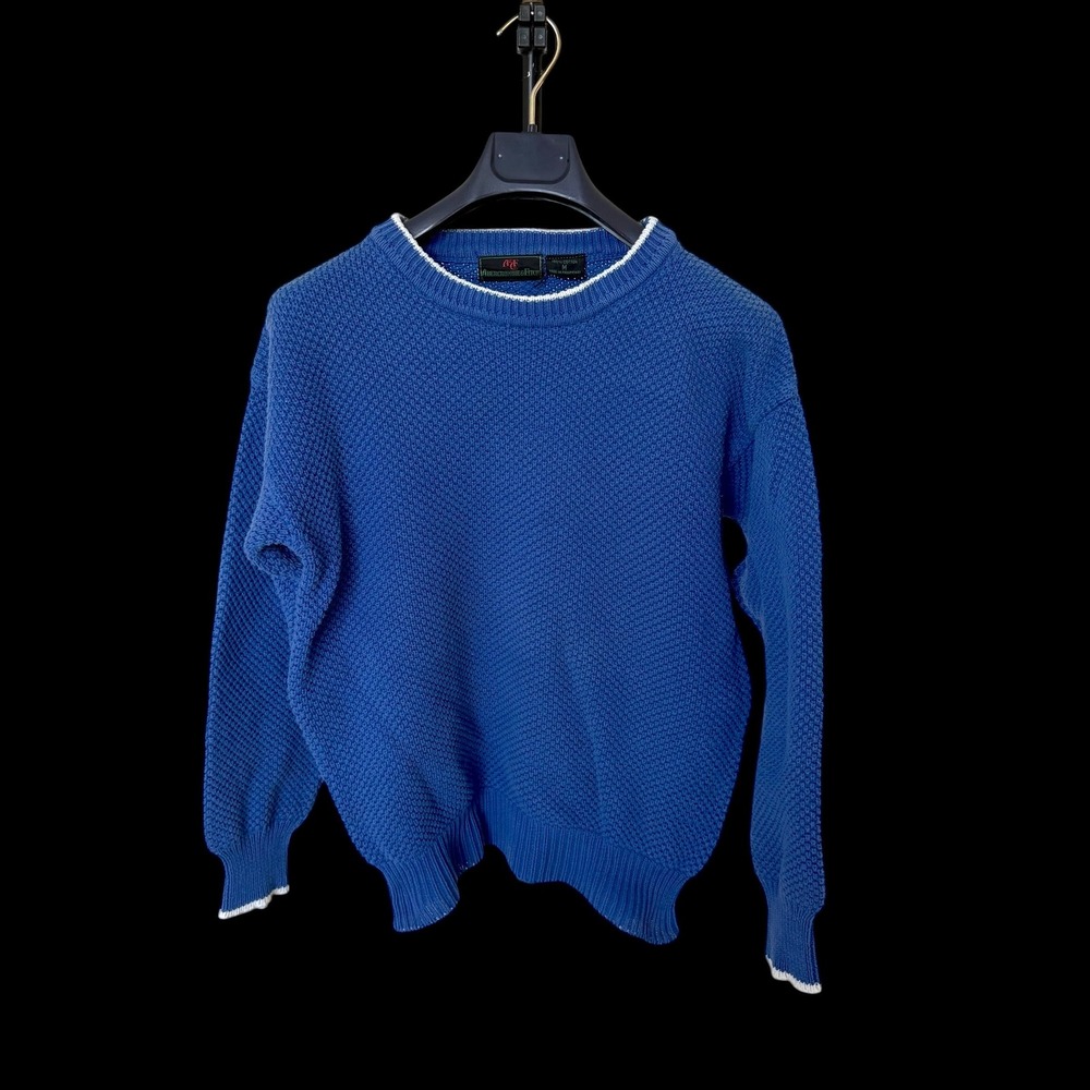 Vintage Abercrombie & Fitch Blue Knit Cotton Sweater Mens Medium